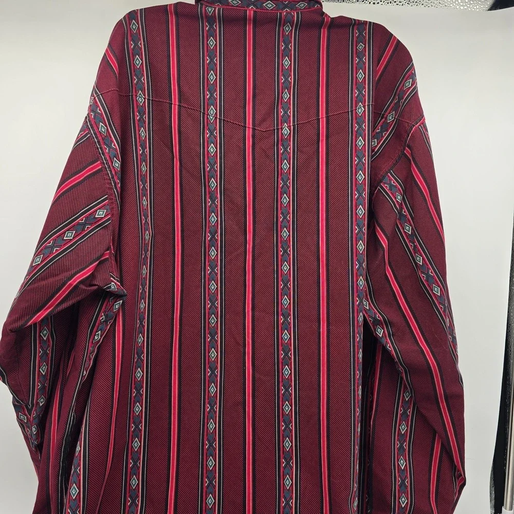 VTG Wrangler Shirt Mens XL Red Aztec Tribal X Long Tail Western Cowboy 17 1/2 35